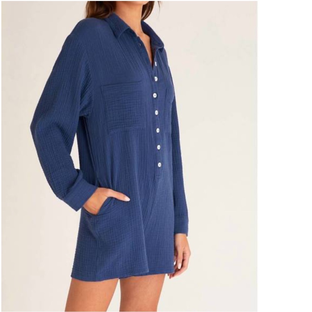 NWT Z Supply Maven Gauze Romper in Dark Indigo Size Small - Picture 4 of 13